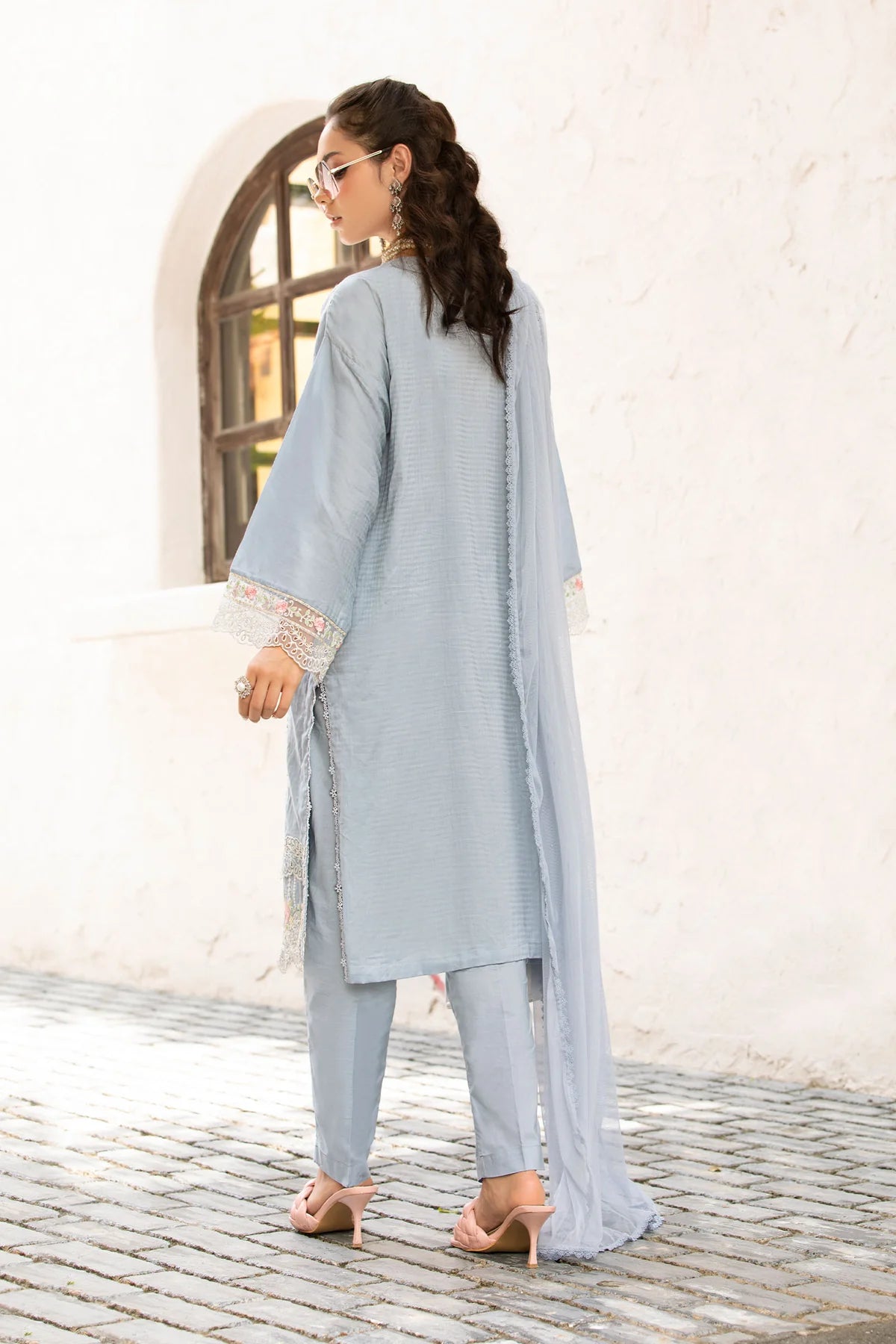 Blue embroidered lawn suit