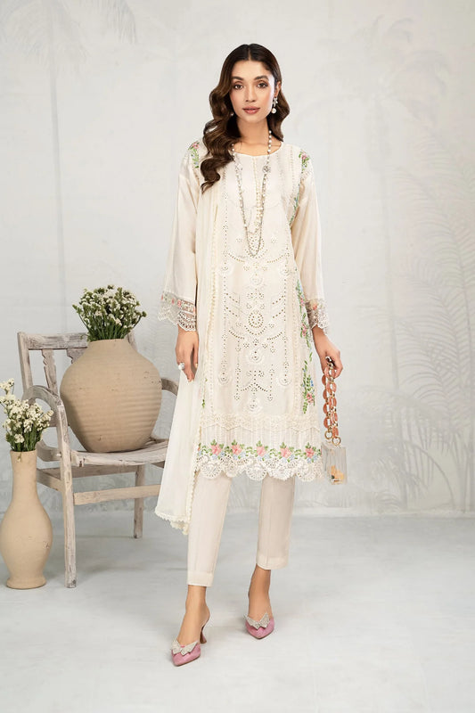Creme embroidered lawn suit