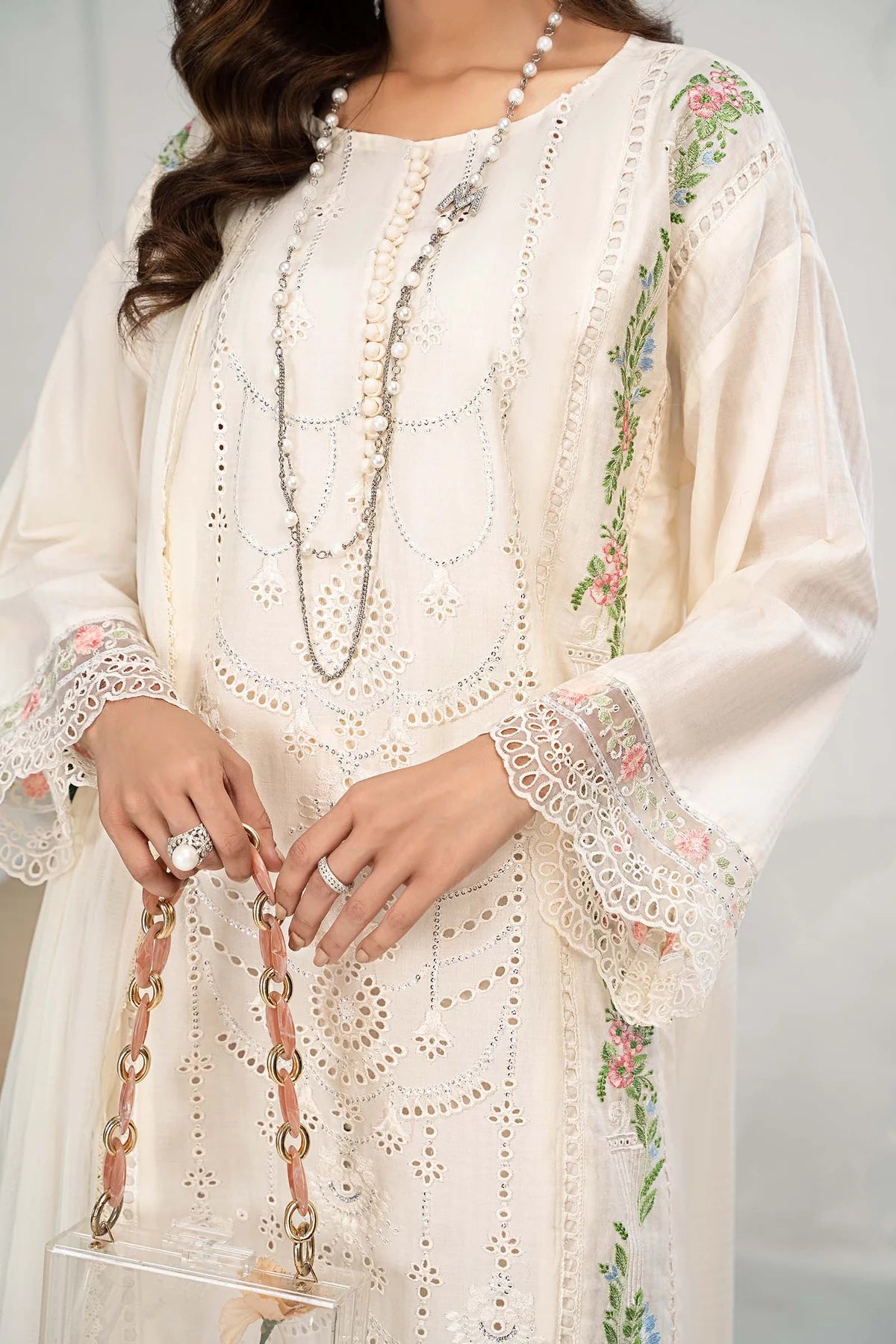 Creme embroidered lawn suit