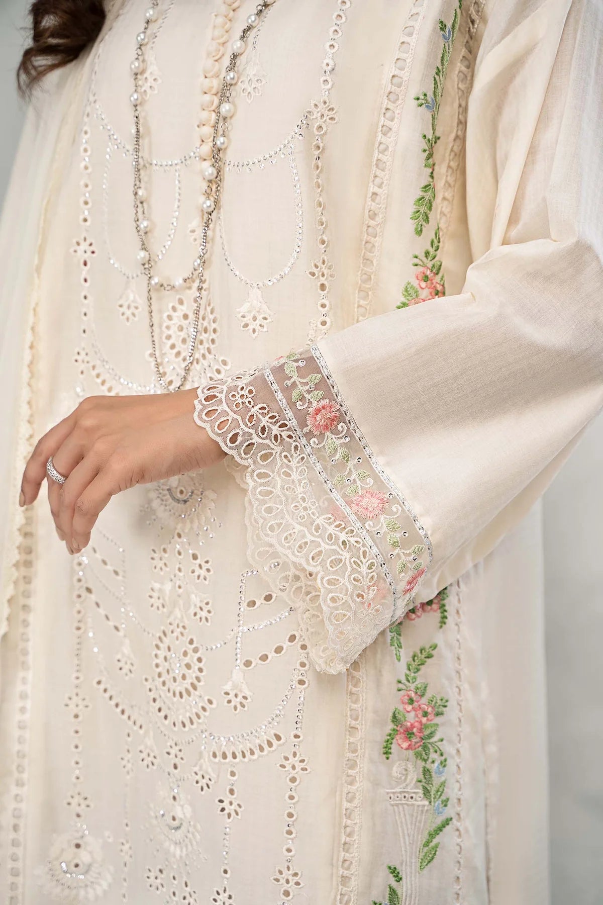 Creme embroidered lawn suit