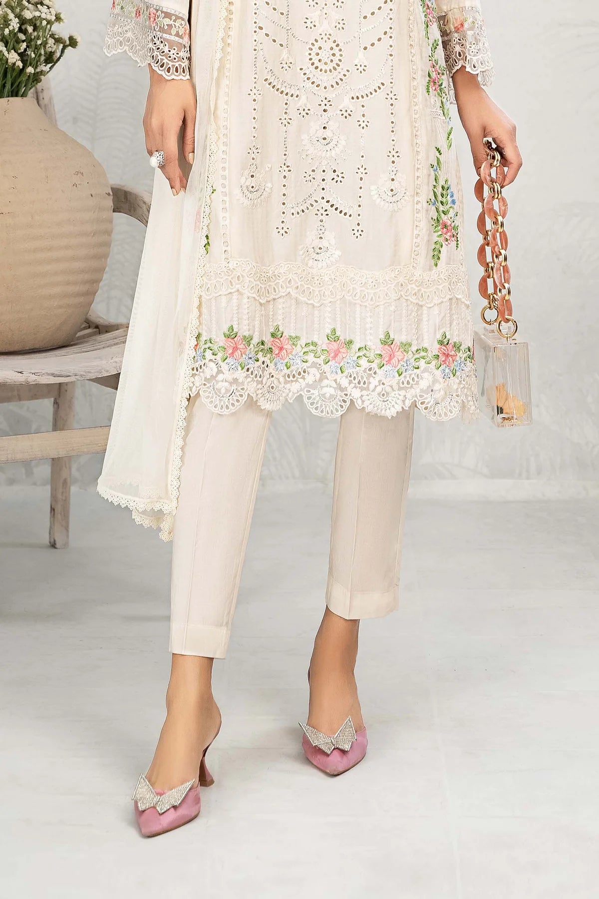 Creme embroidered lawn suit