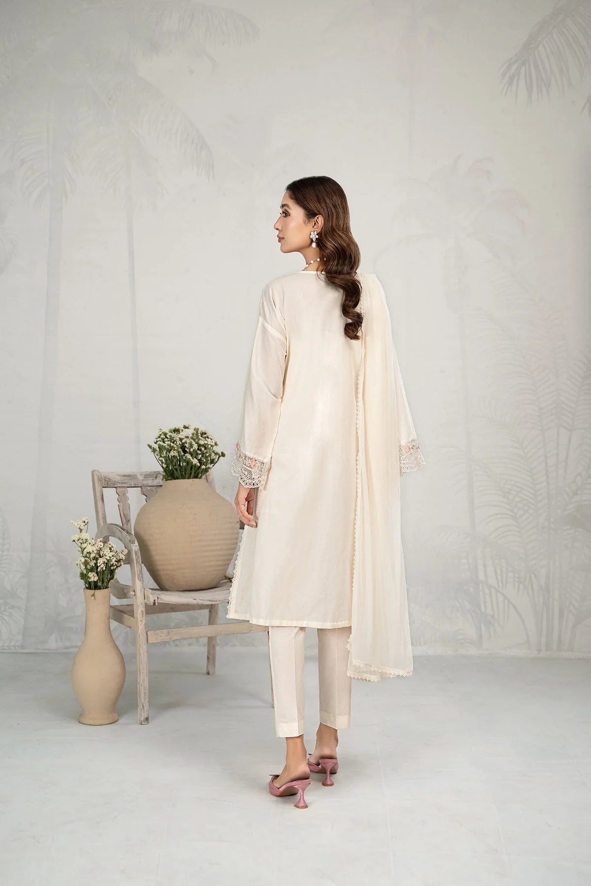 Creme embroidered lawn suit