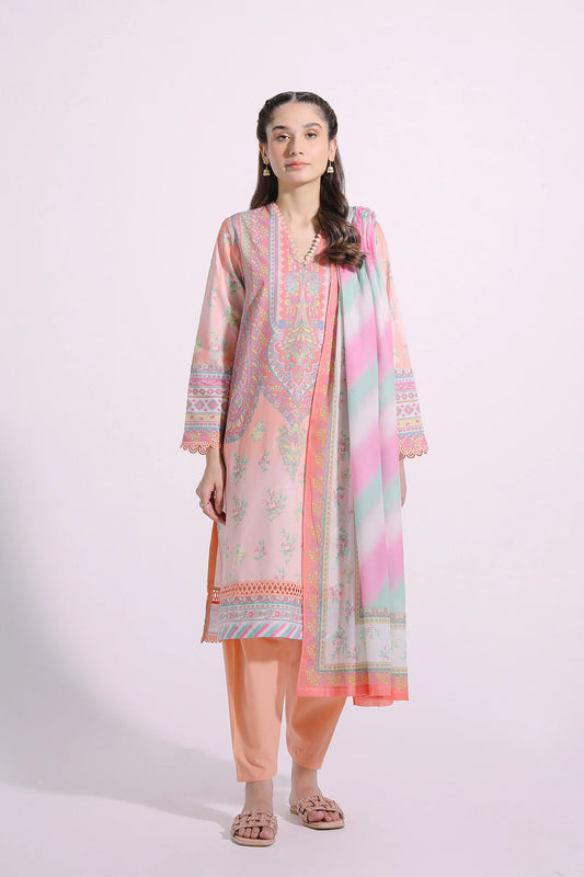 Peach Printed Lawn Suit