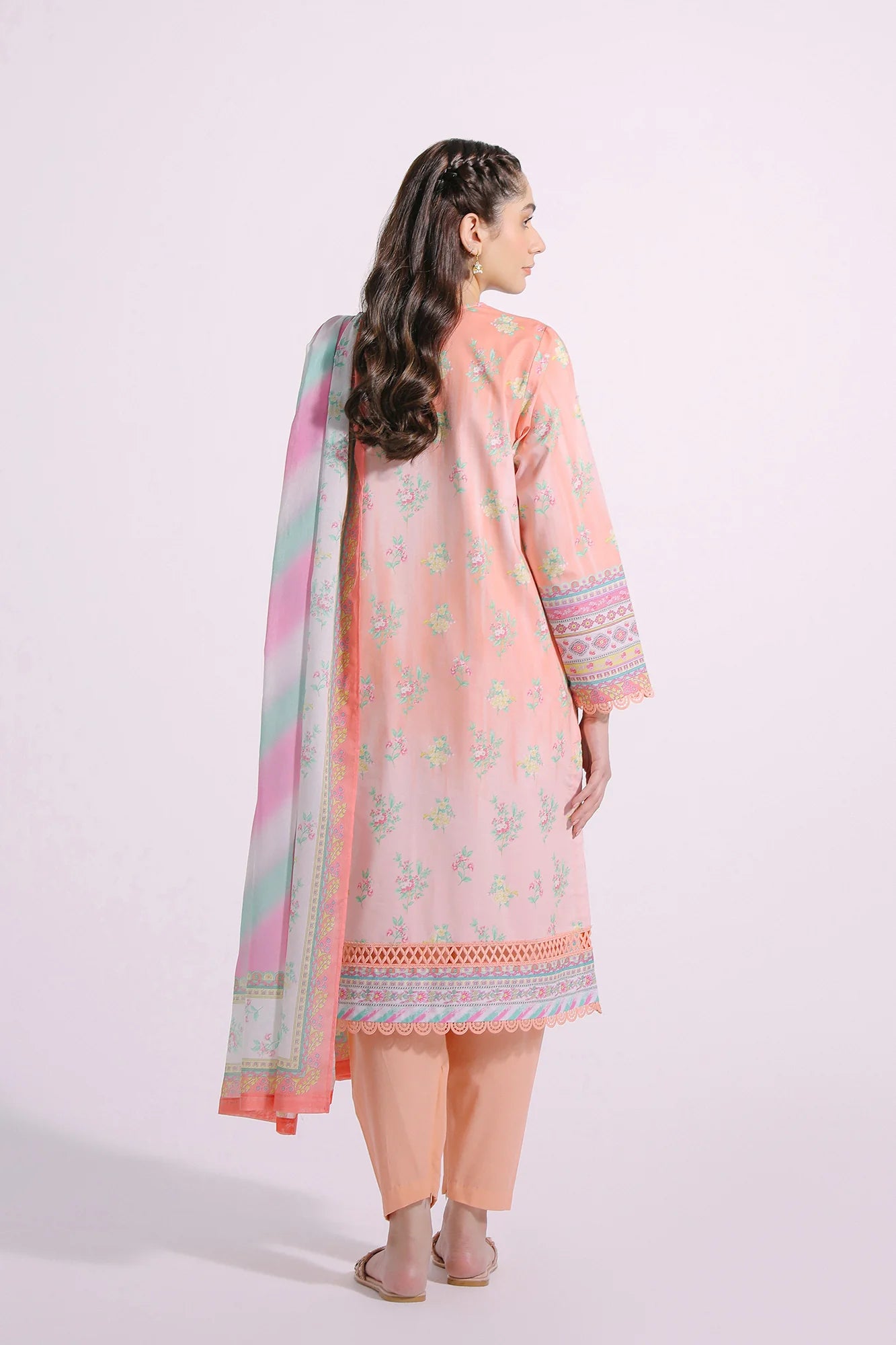 Peach Printed Lawn Suit