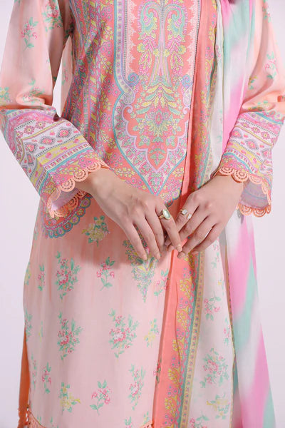 Peach Printed Lawn Suit