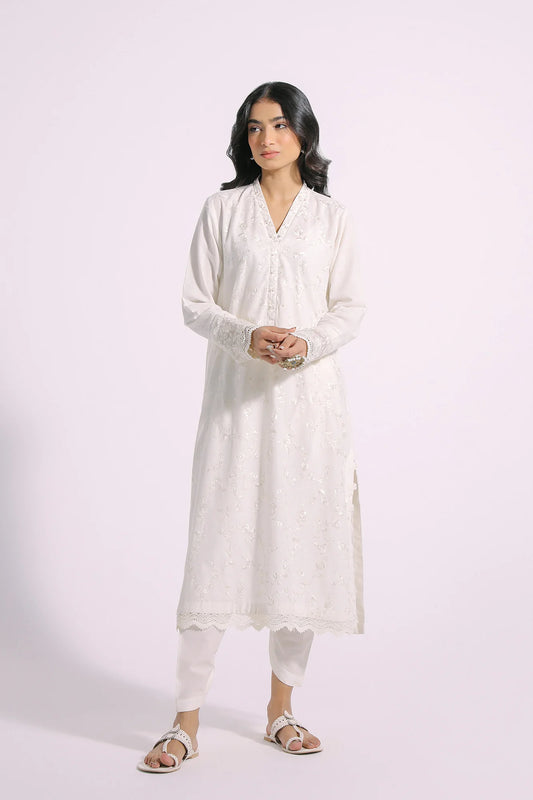 Off-white embroidered cotton linen shirt