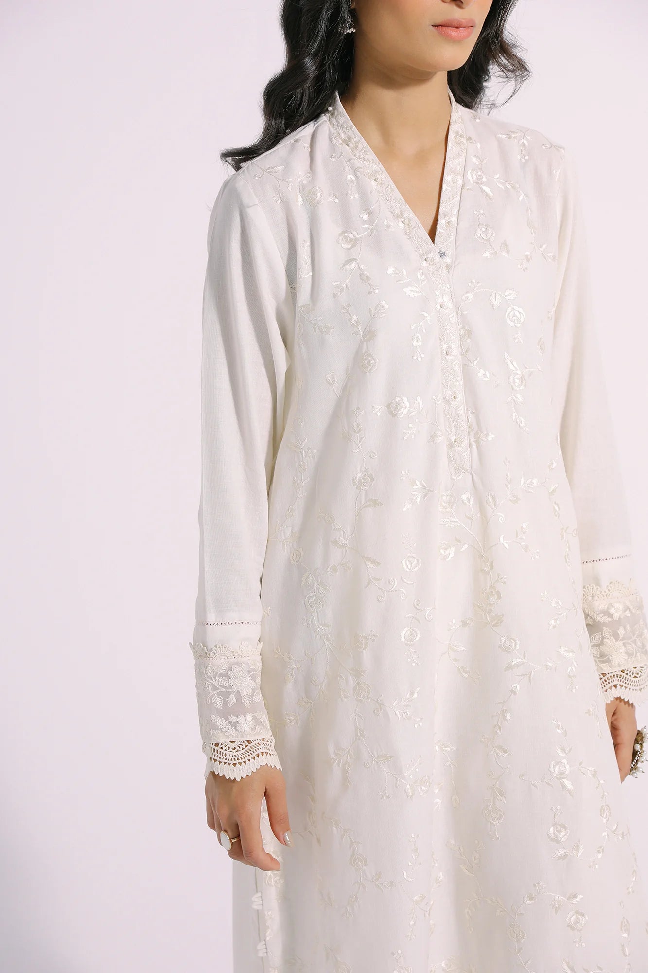 Off-white embroidered cotton linen shirt