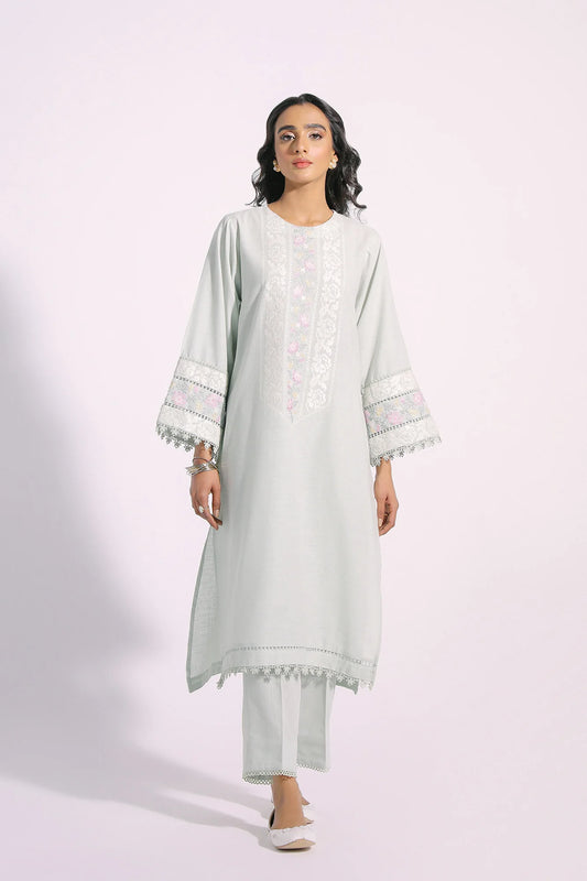 Blue embroidered cotton linen suit