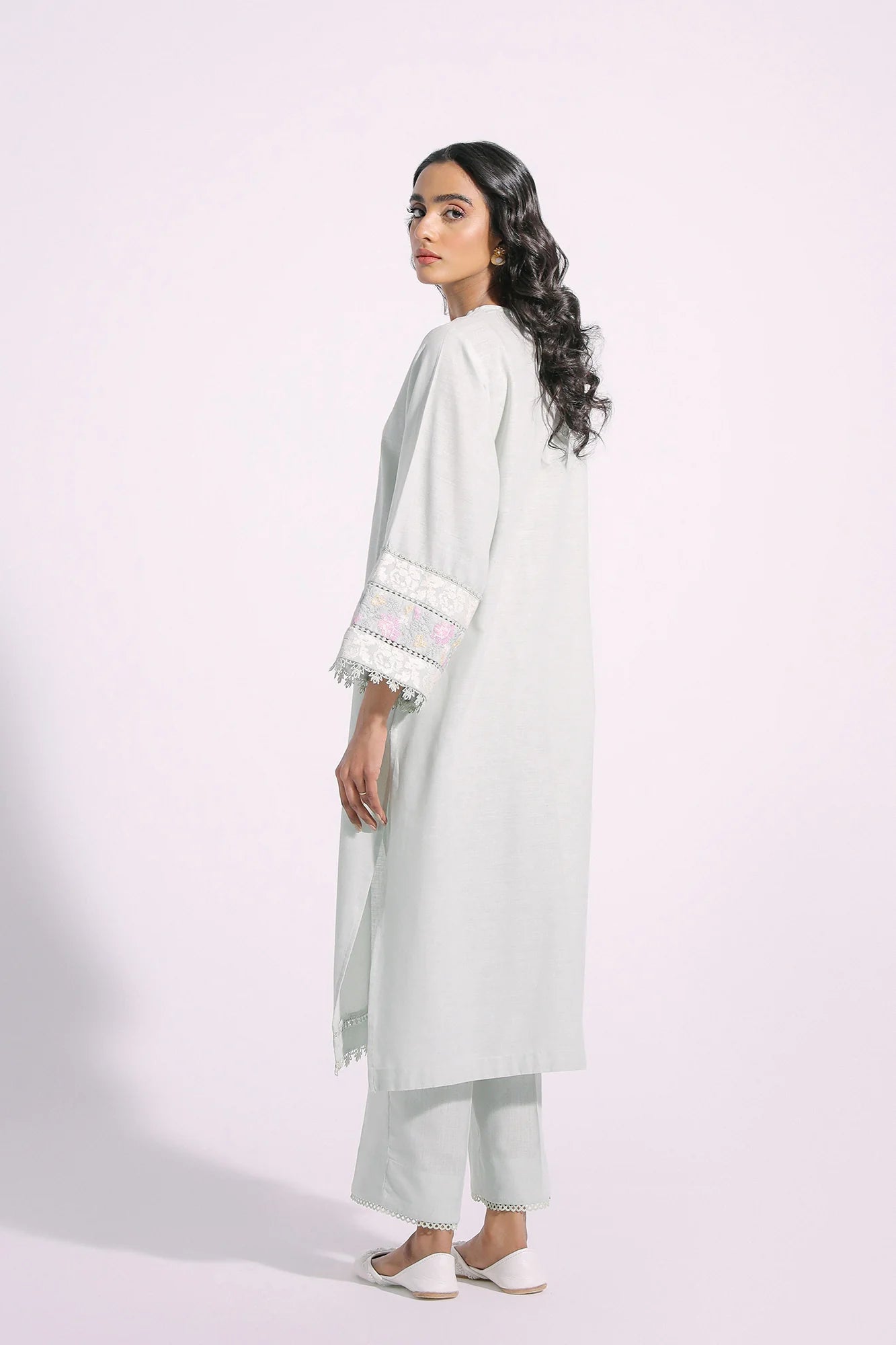Blue embroidered cotton linen suit