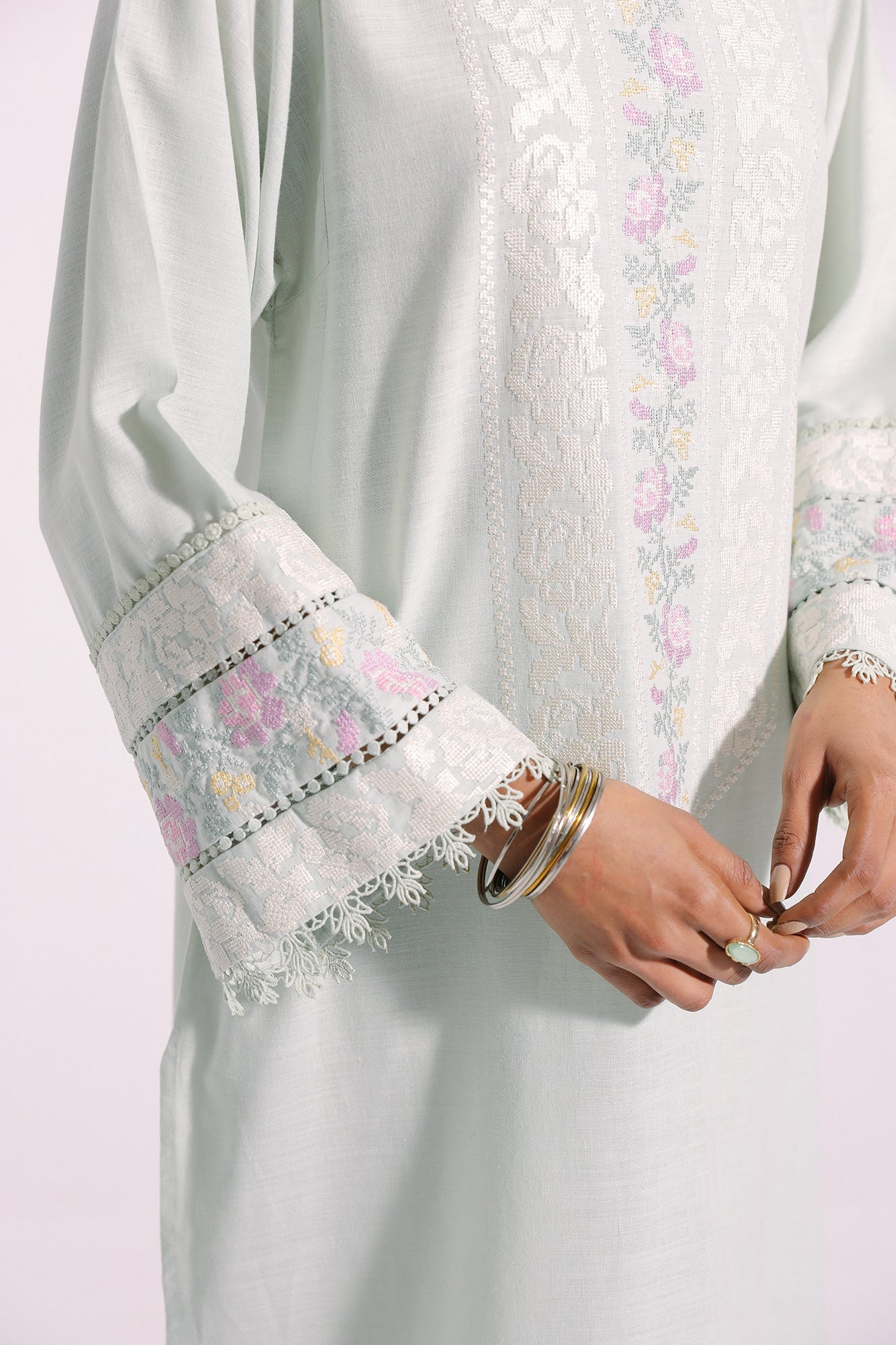Blue embroidered cotton linen suit