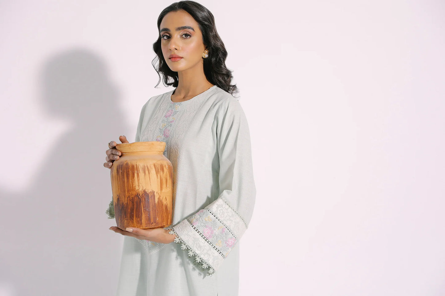 Blue embroidered cotton linen suit