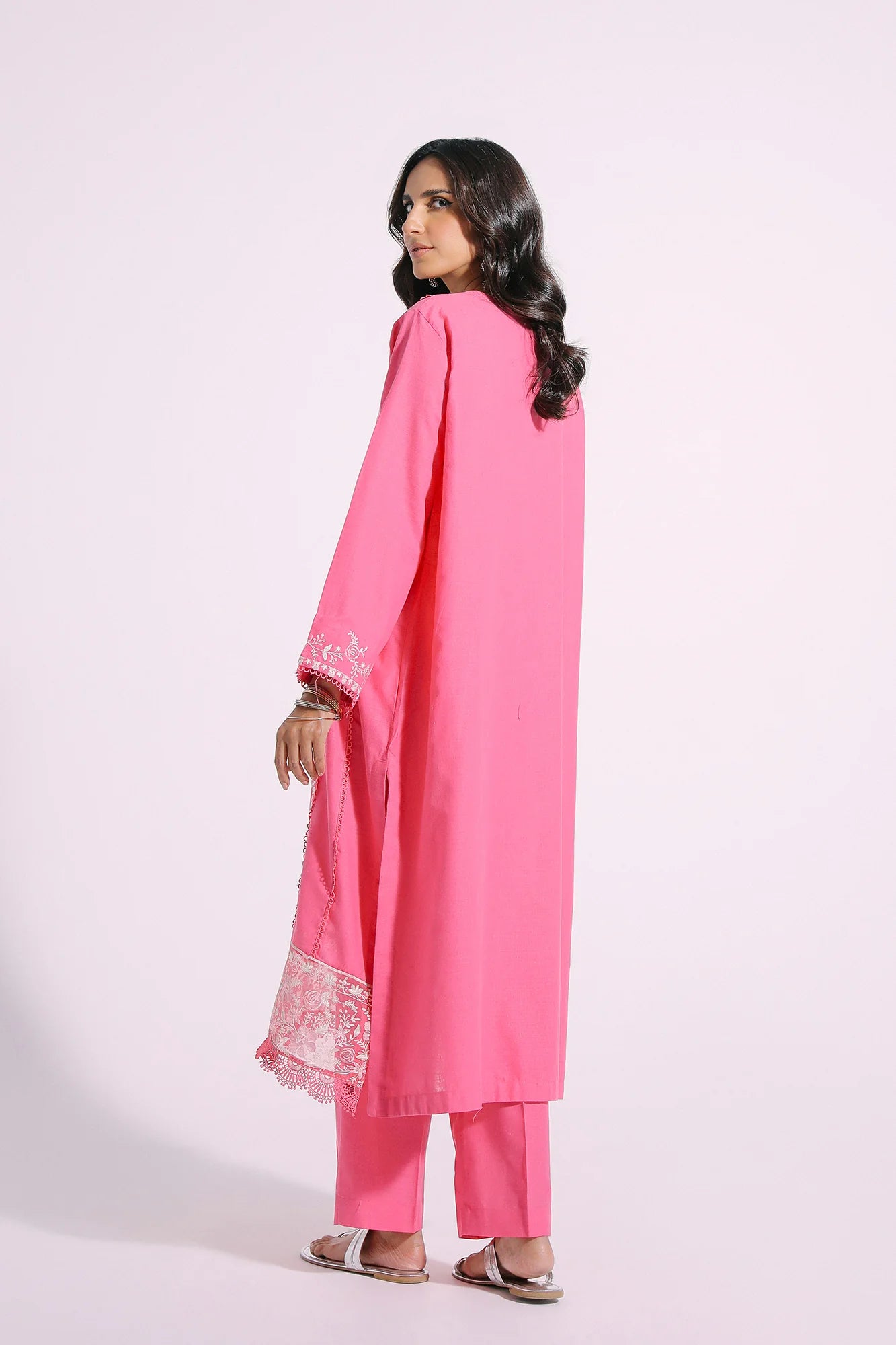 Pink embroidered cotton linen suit