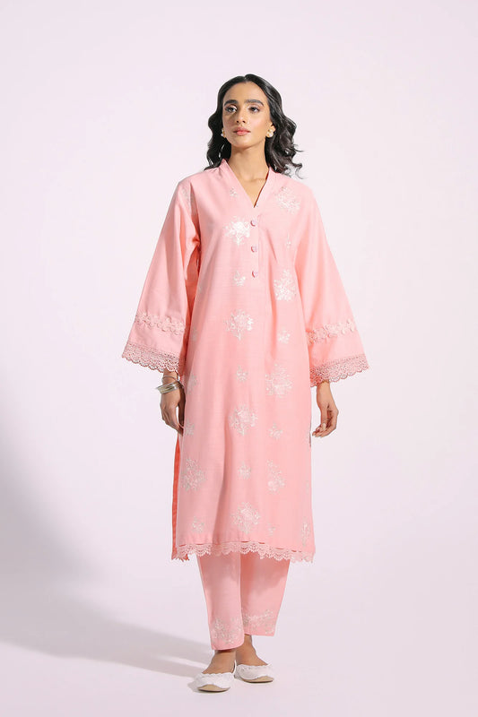 Pink embroidered slub suit