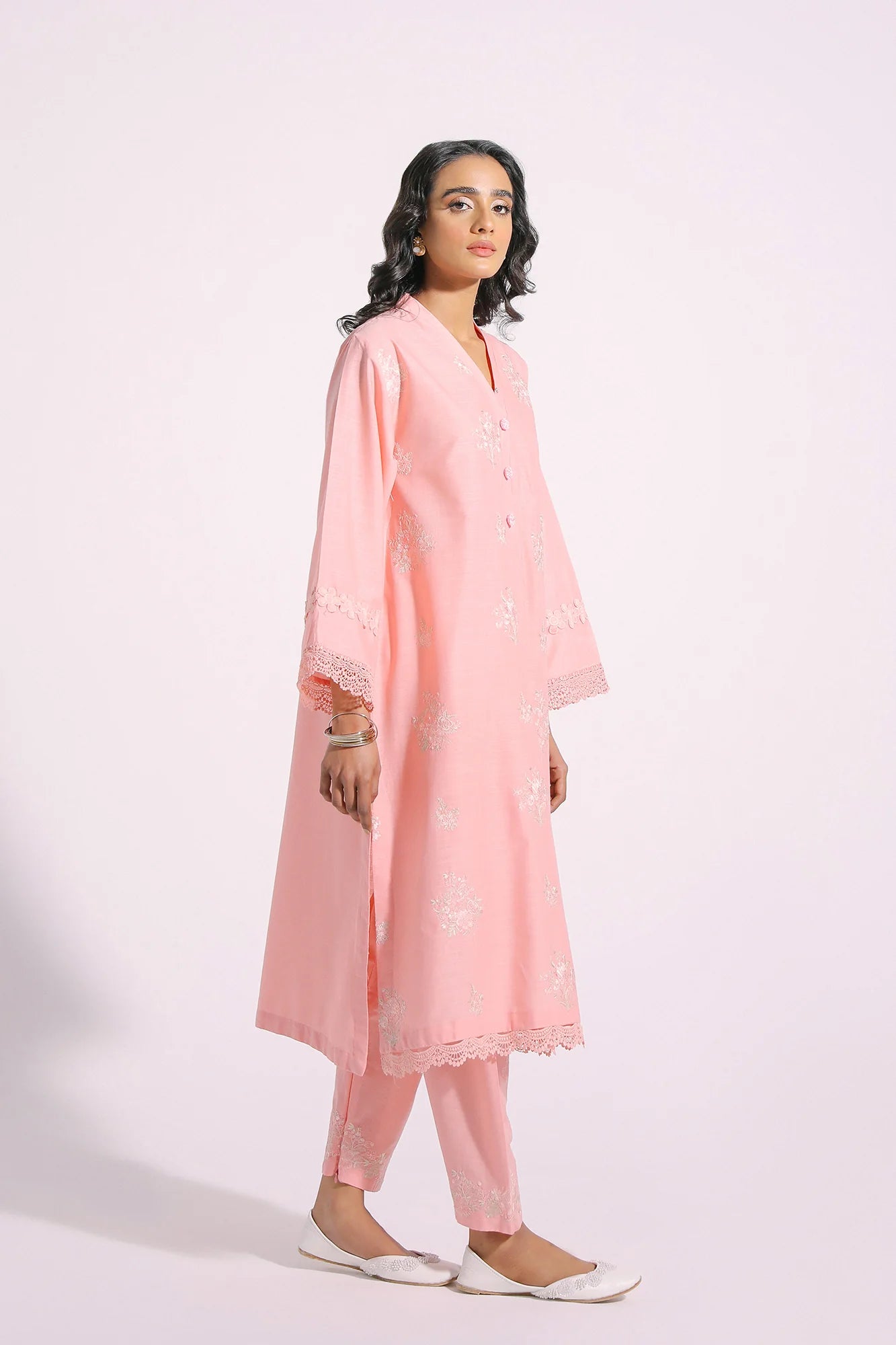 Pink embroidered slub suit