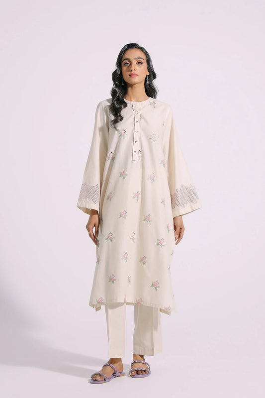 Creme embroidered dobby suit