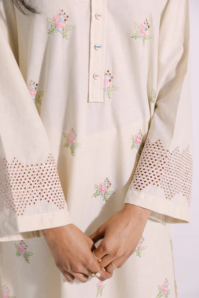 Creme embroidered dobby suit