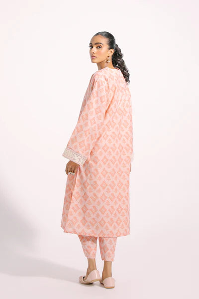 Peach embroidered lawn suit
