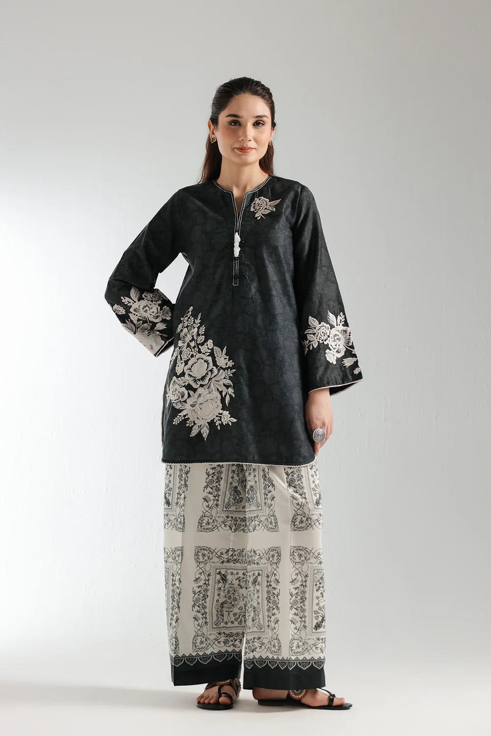Black embroidered lawn suit