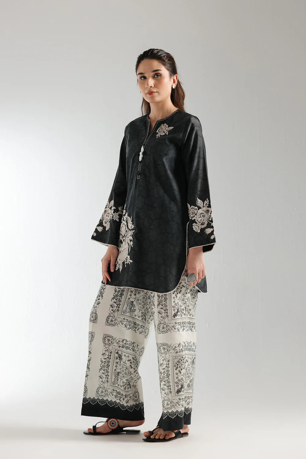 Black embroidered lawn suit