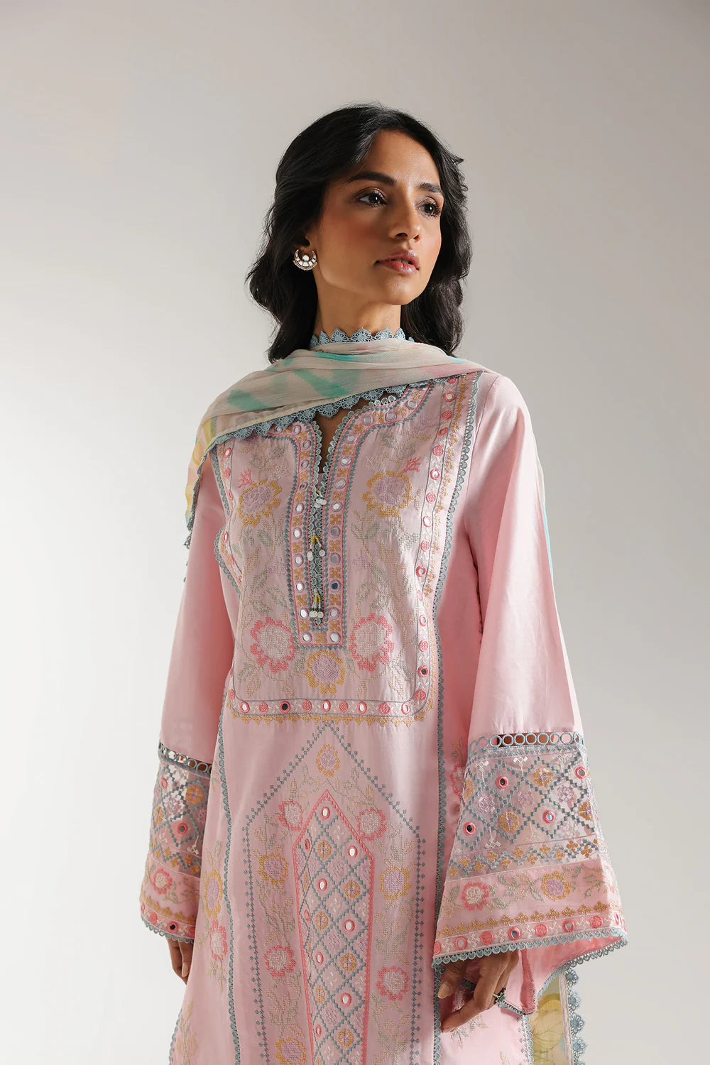 Pink embroidered lawn suit