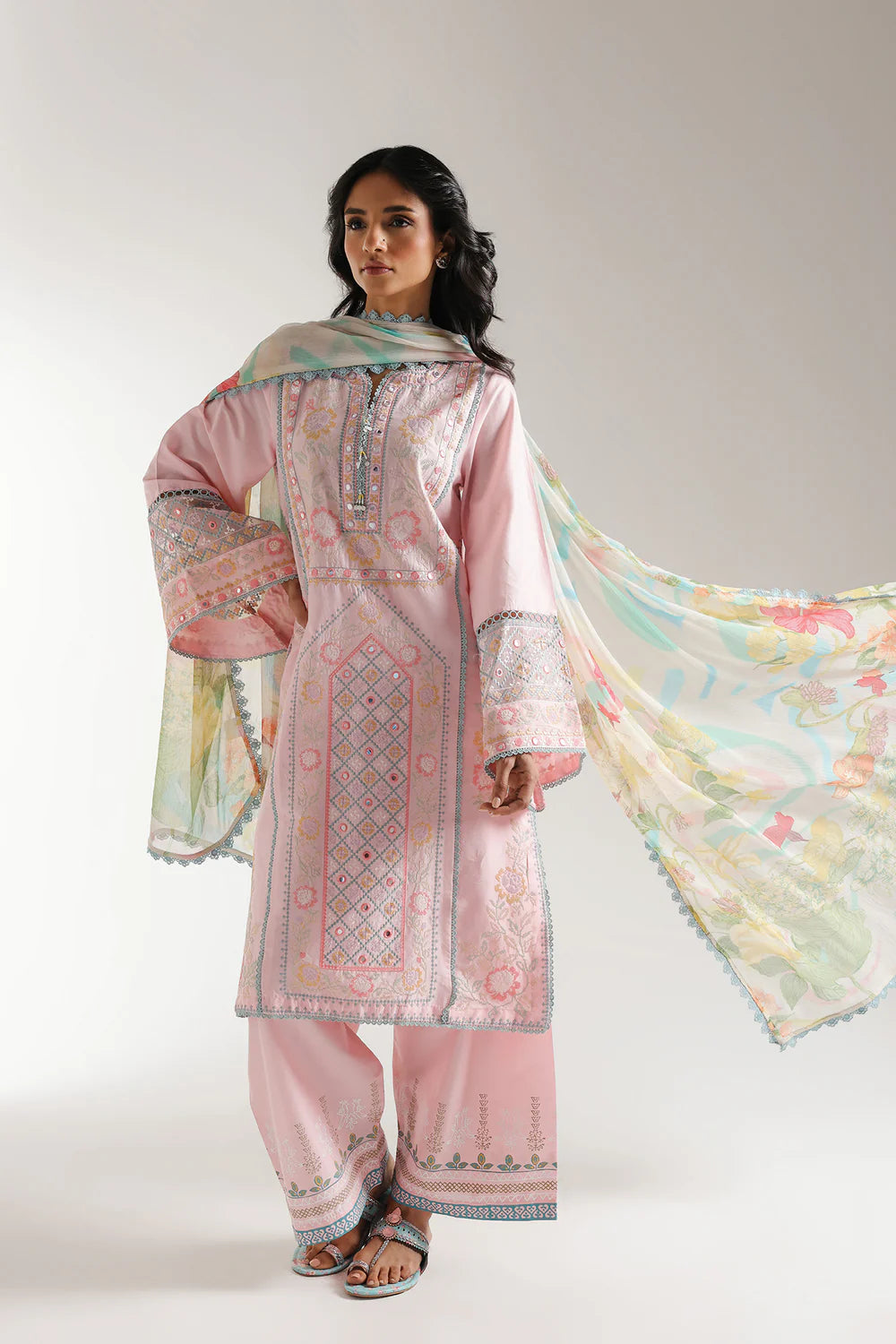 Pink embroidered lawn suit