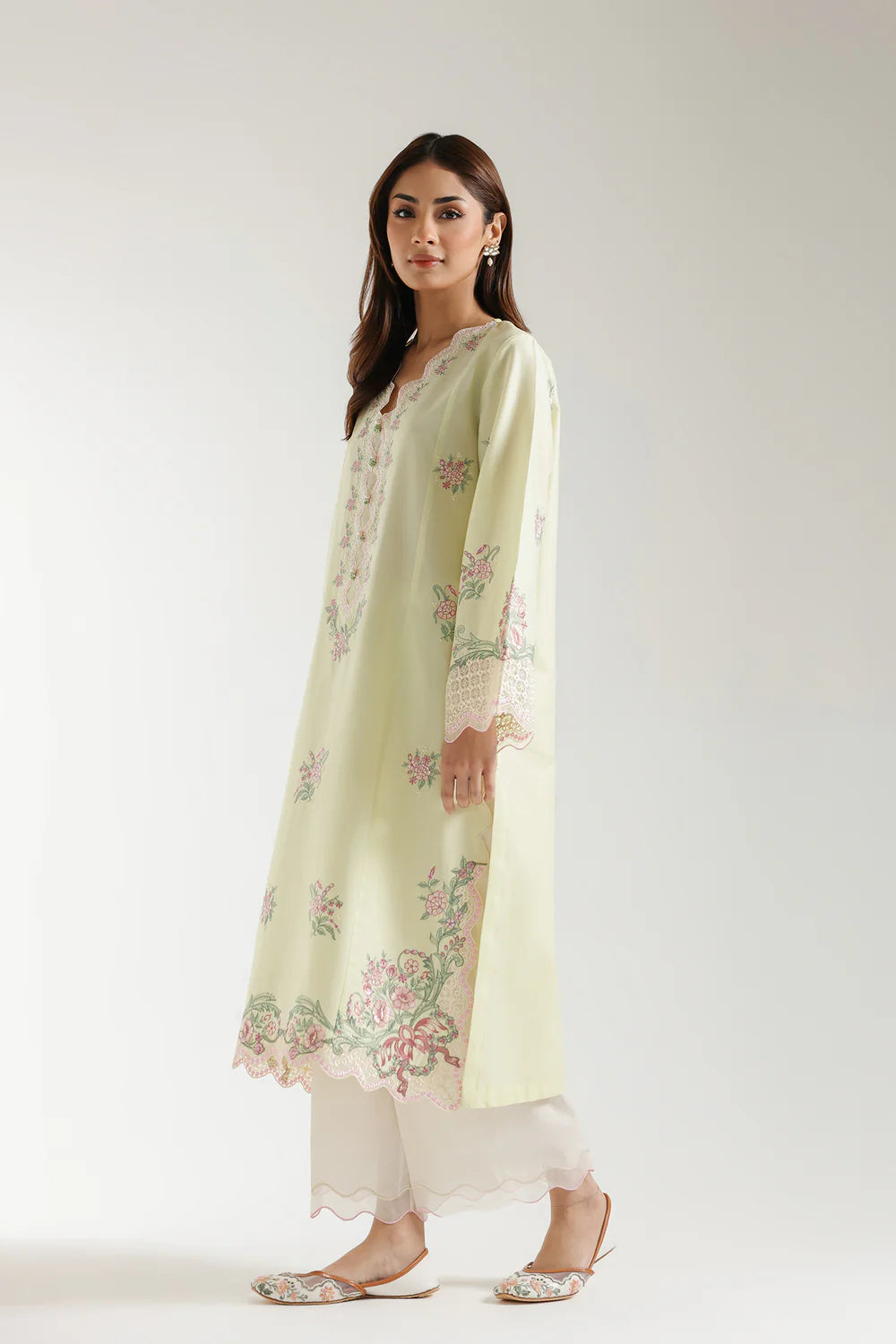 Lemon embroidered lawn suit
