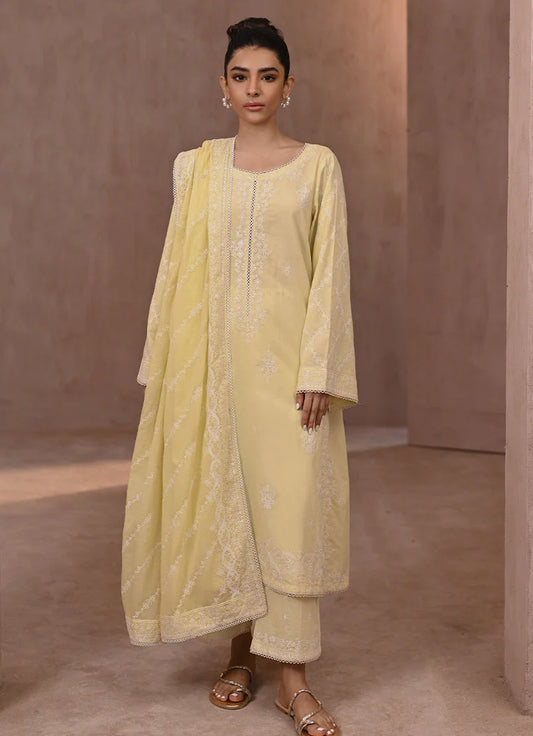 Butter yellow embroidered suit