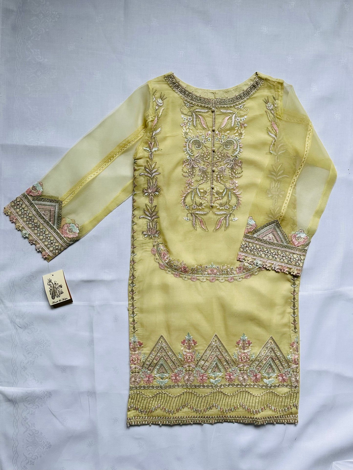 Yellow Embroidered Organza Suit
