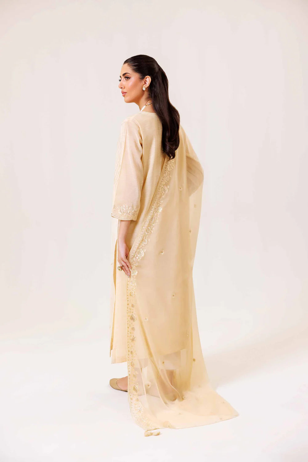 Beige embroidered lawn suit
