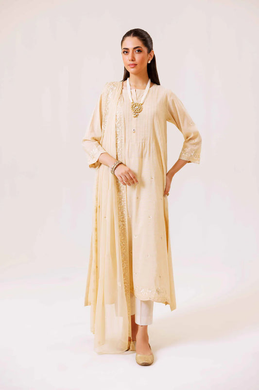 Beige embroidered lawn suit