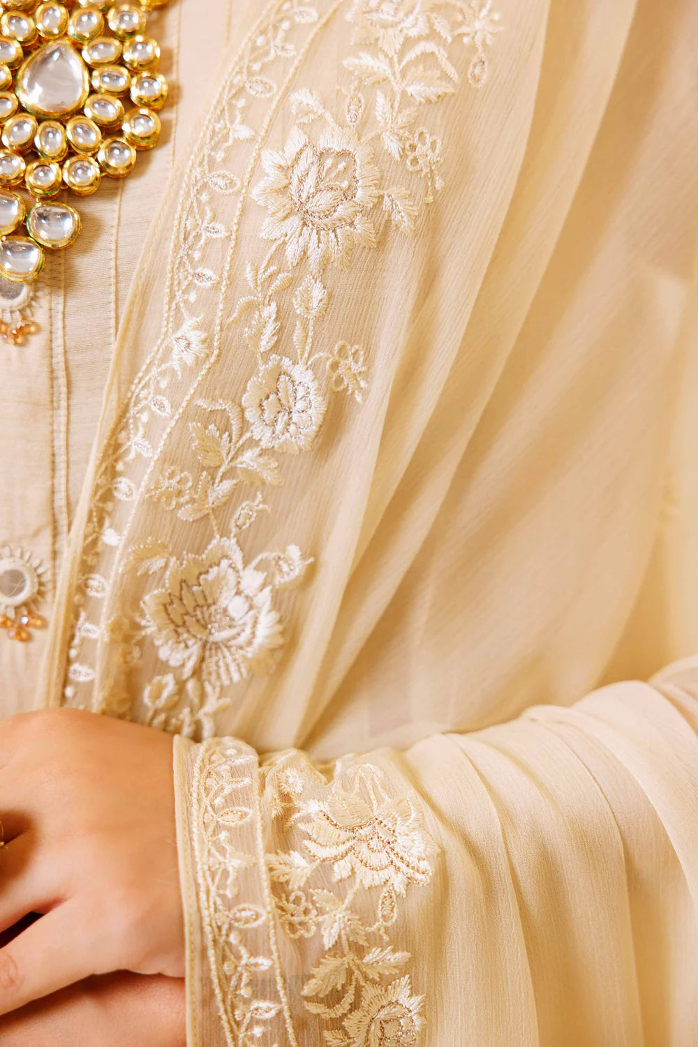 Beige embroidered lawn suit
