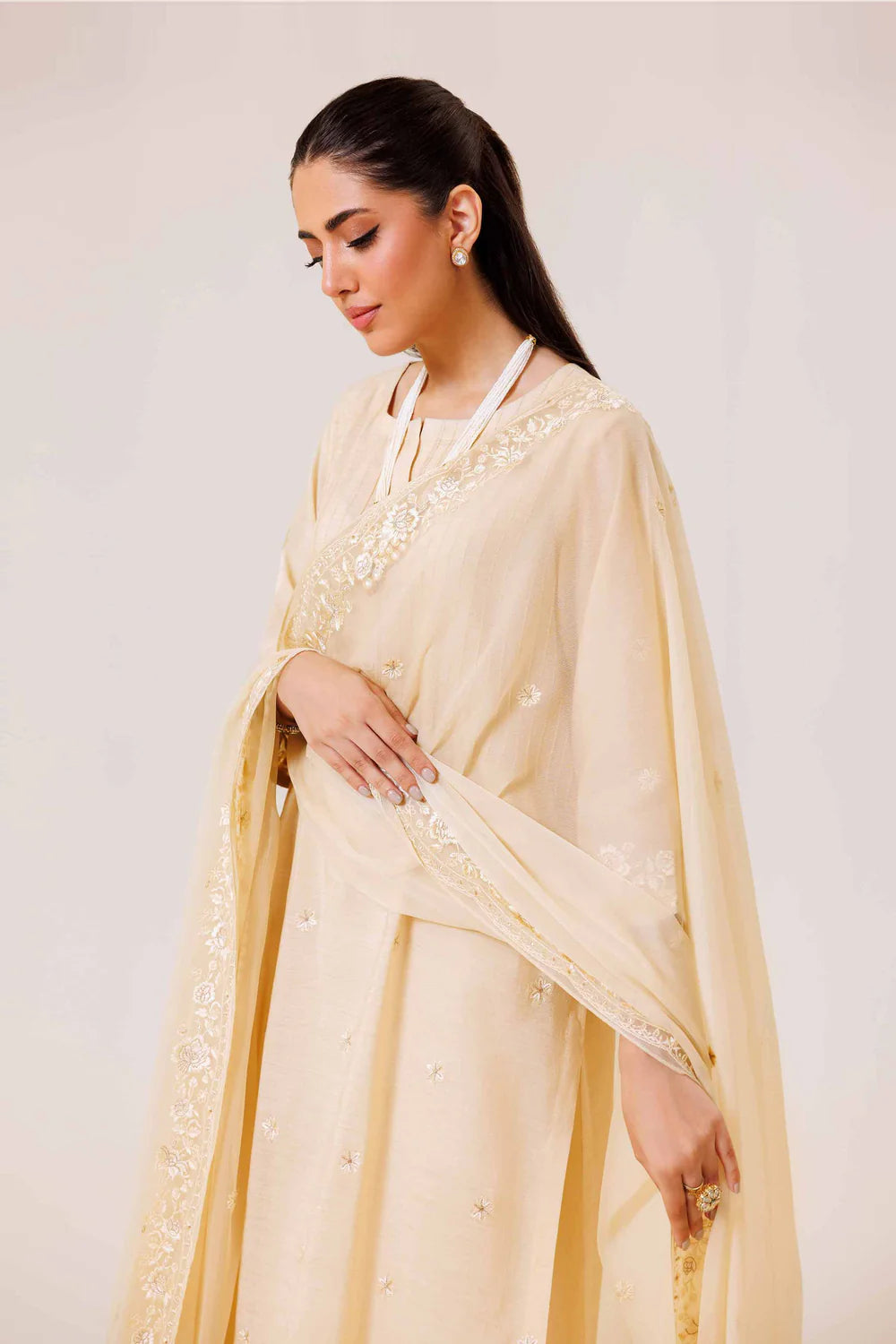 Beige embroidered lawn suit