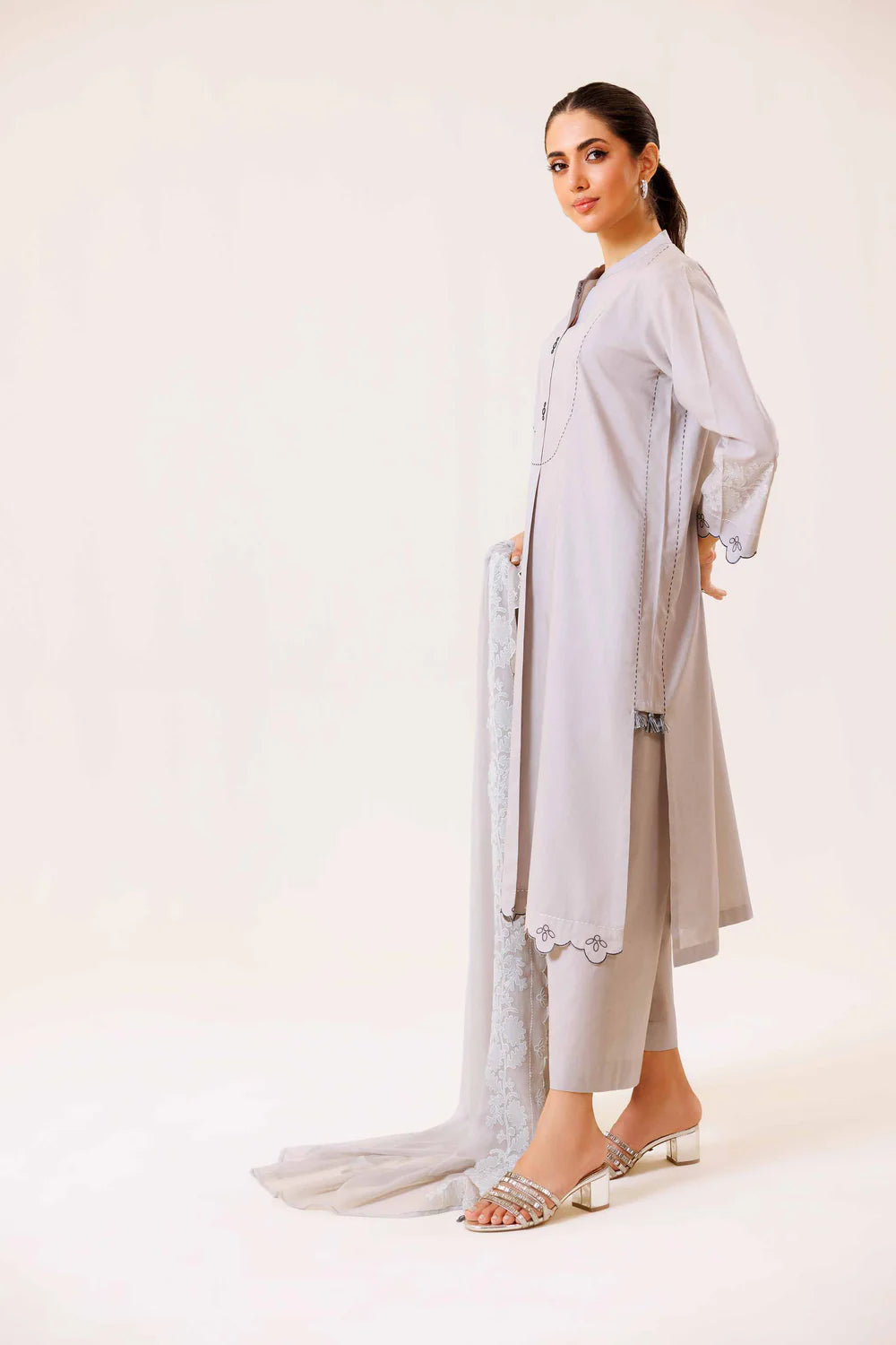 Grey embroidered lawn suit
