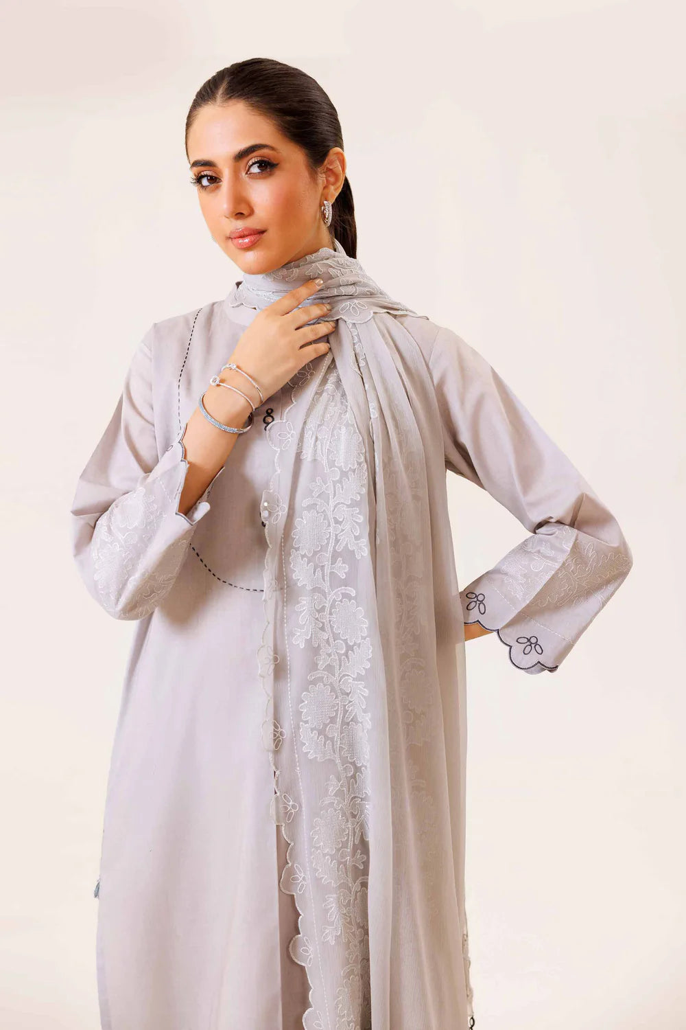 Grey embroidered lawn suit