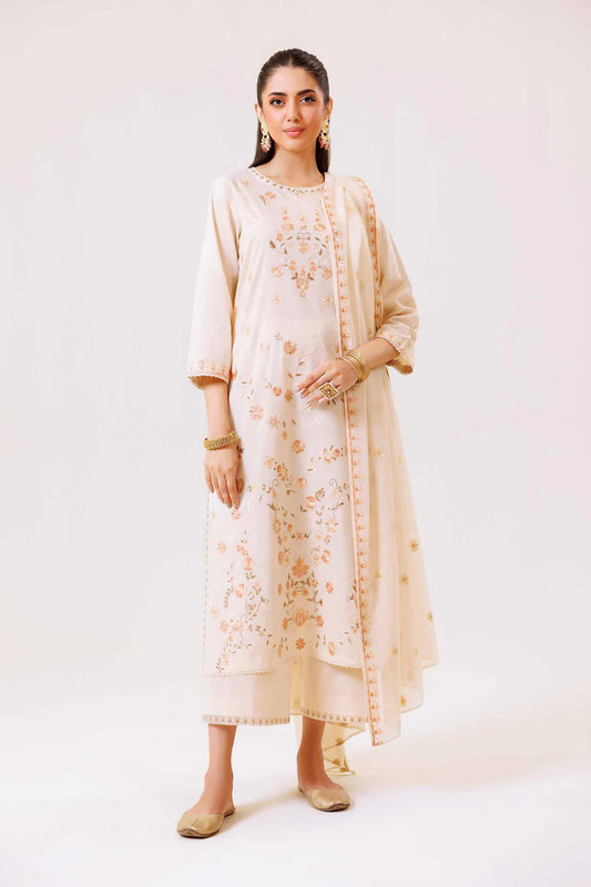 Beige embroidered lawn suit