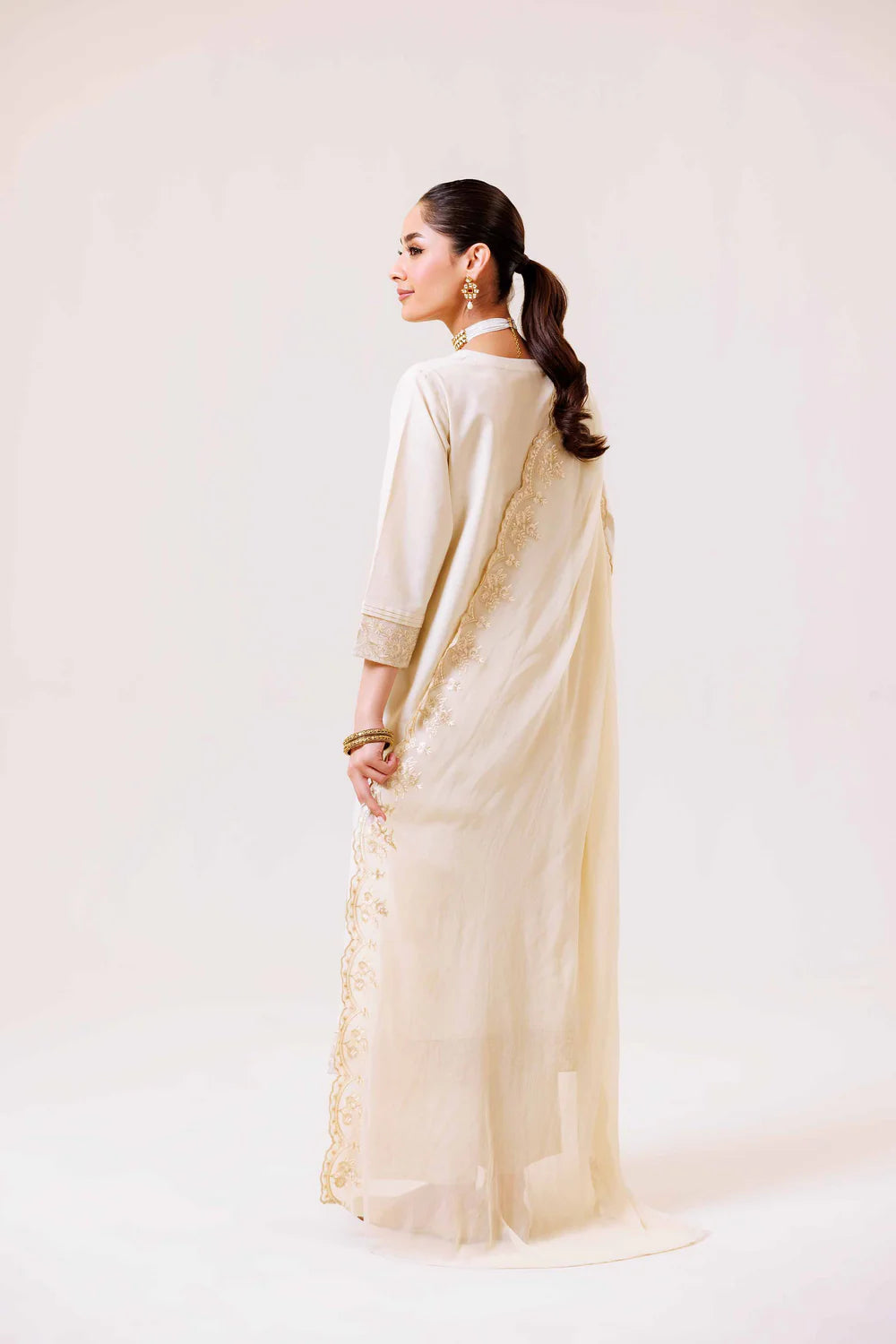 Cream embroidered lawn suit