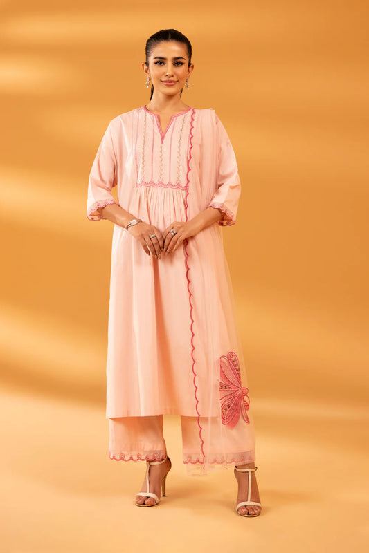 Pink embroidered lawn suit