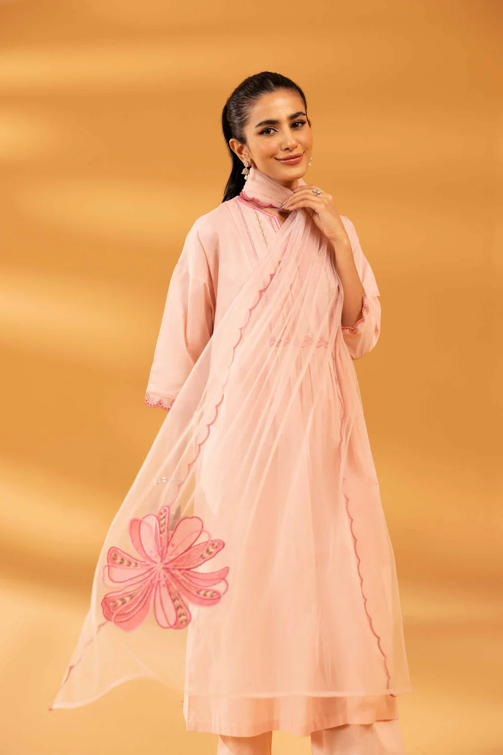 Pink embroidered lawn suit