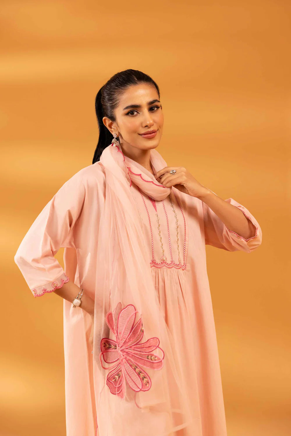 Pink embroidered lawn suit