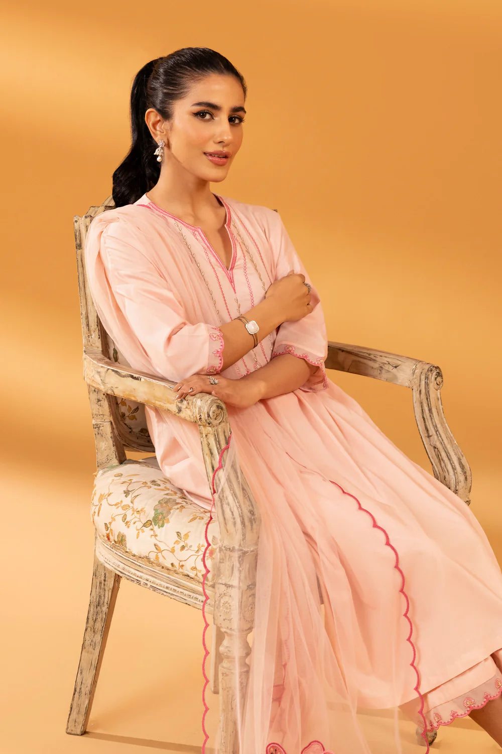Pink embroidered lawn suit