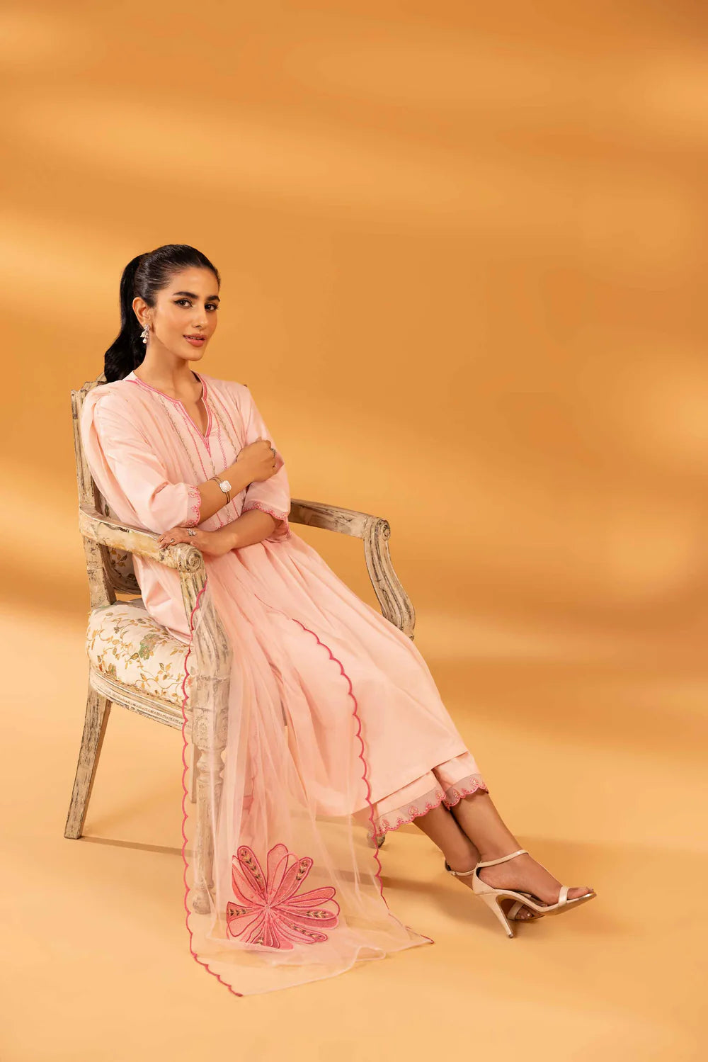 Pink embroidered lawn suit