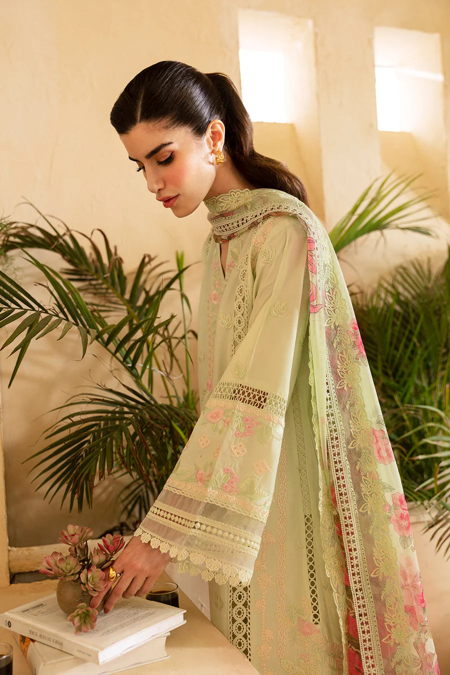 Light Green Cambric Cotton Suit