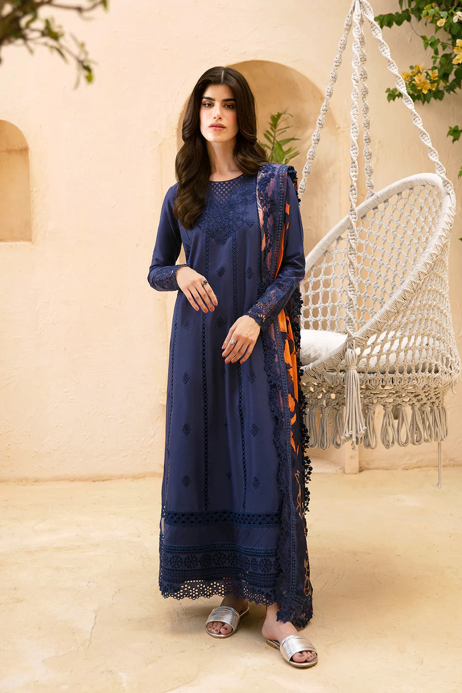 Navy Blue Cambric Cotton Suit