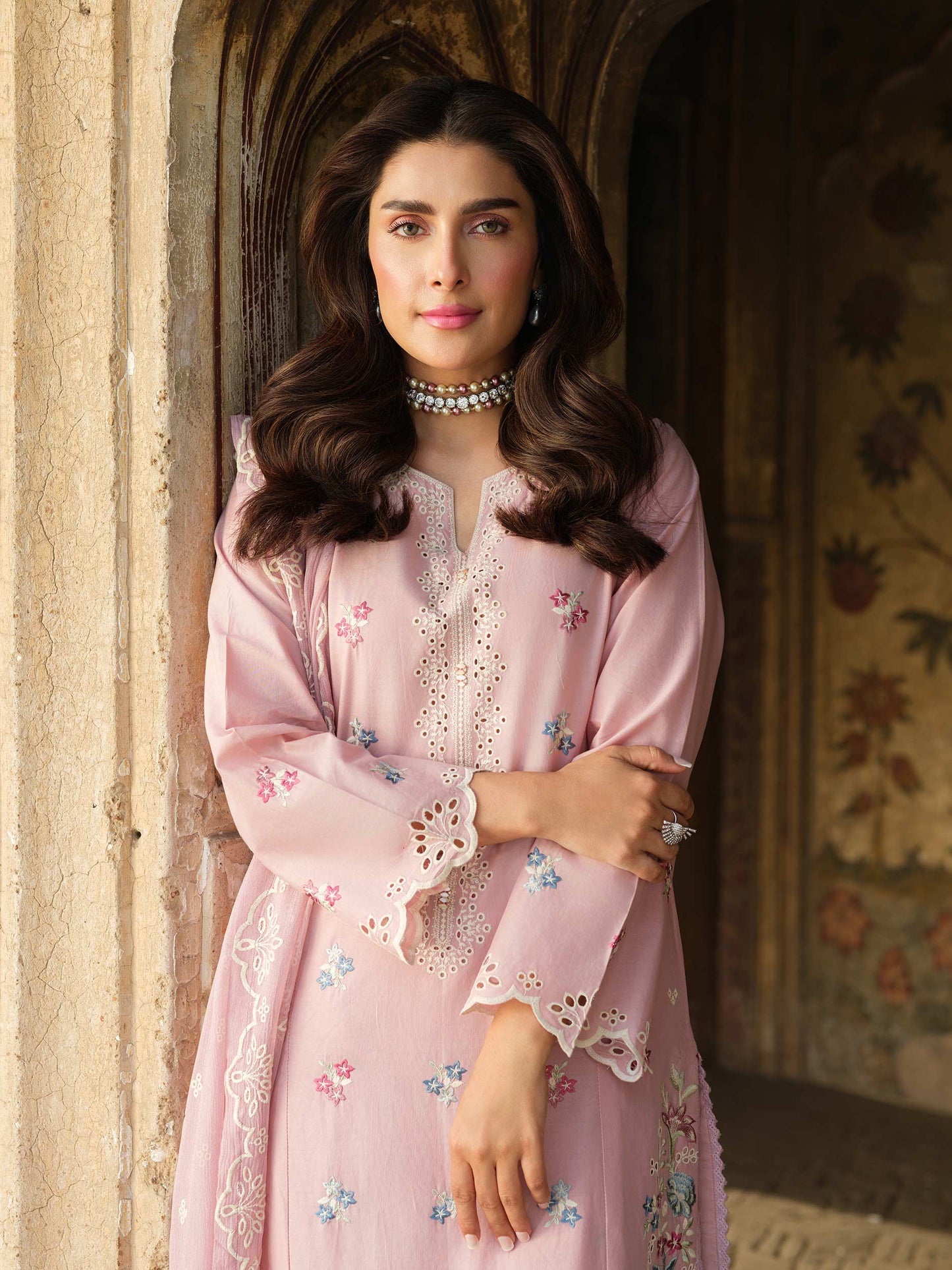 Pink Embroidered Cambric Suit