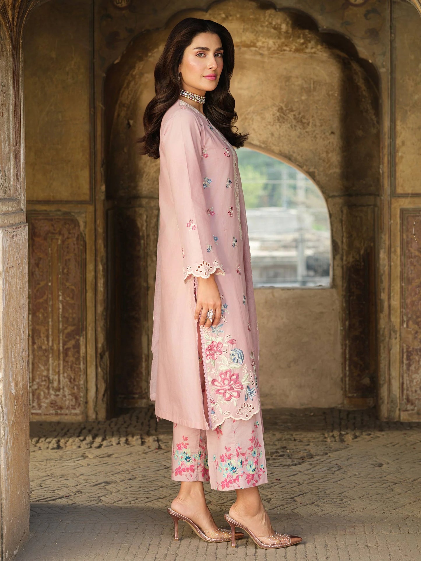 Pink Embroidered Cambric Suit