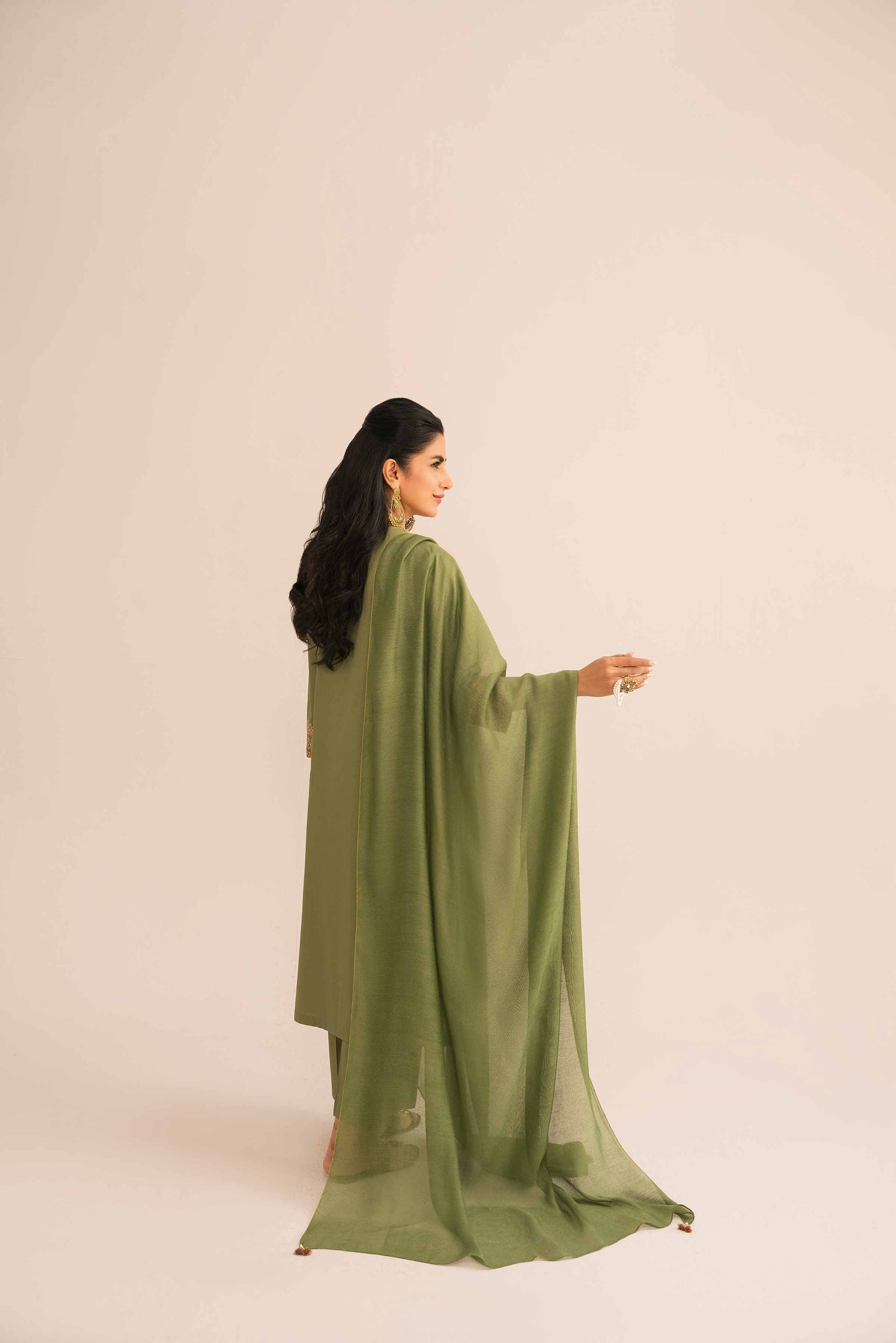 Green embroidered cambric suit