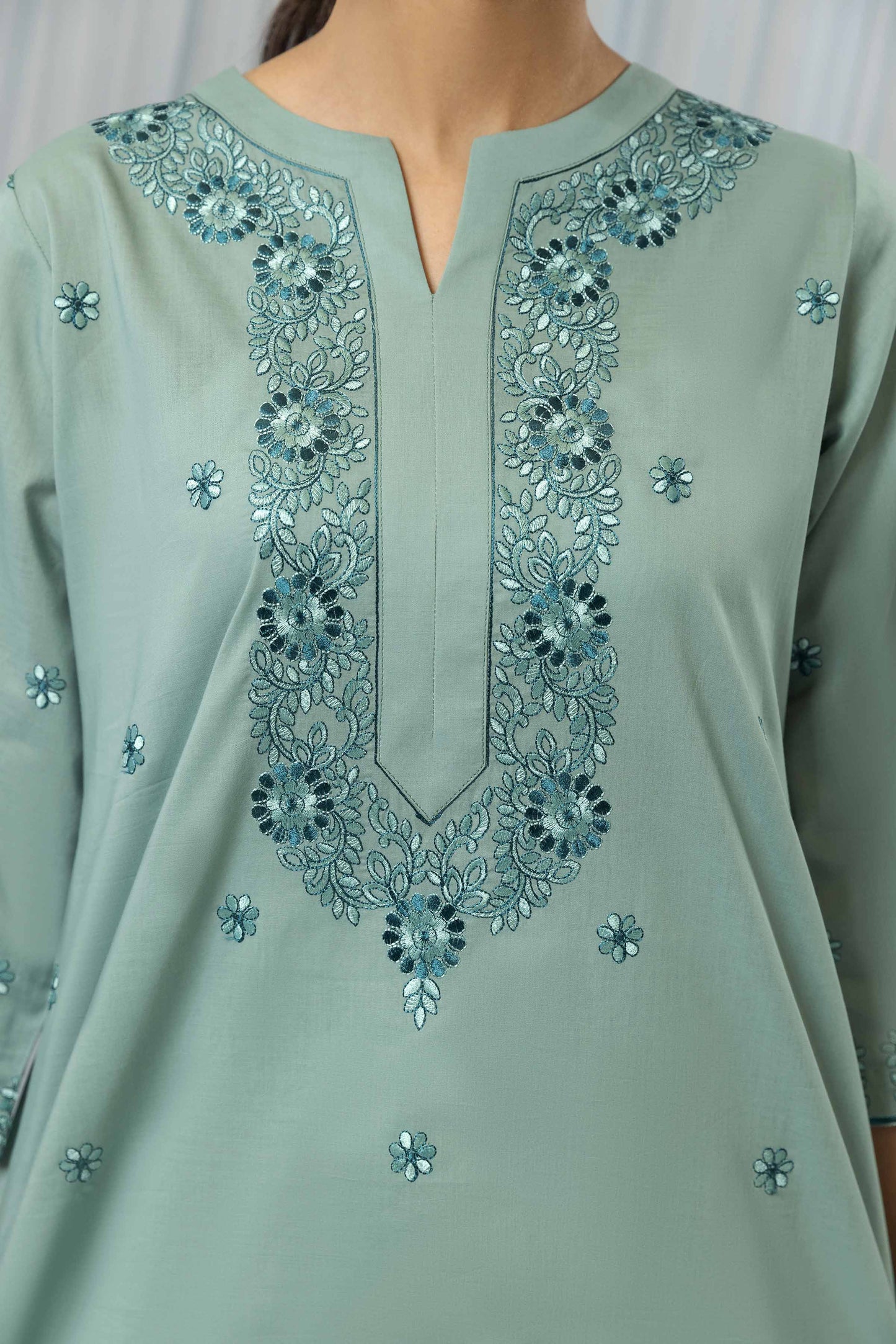 Aqua embroidered cambric suit