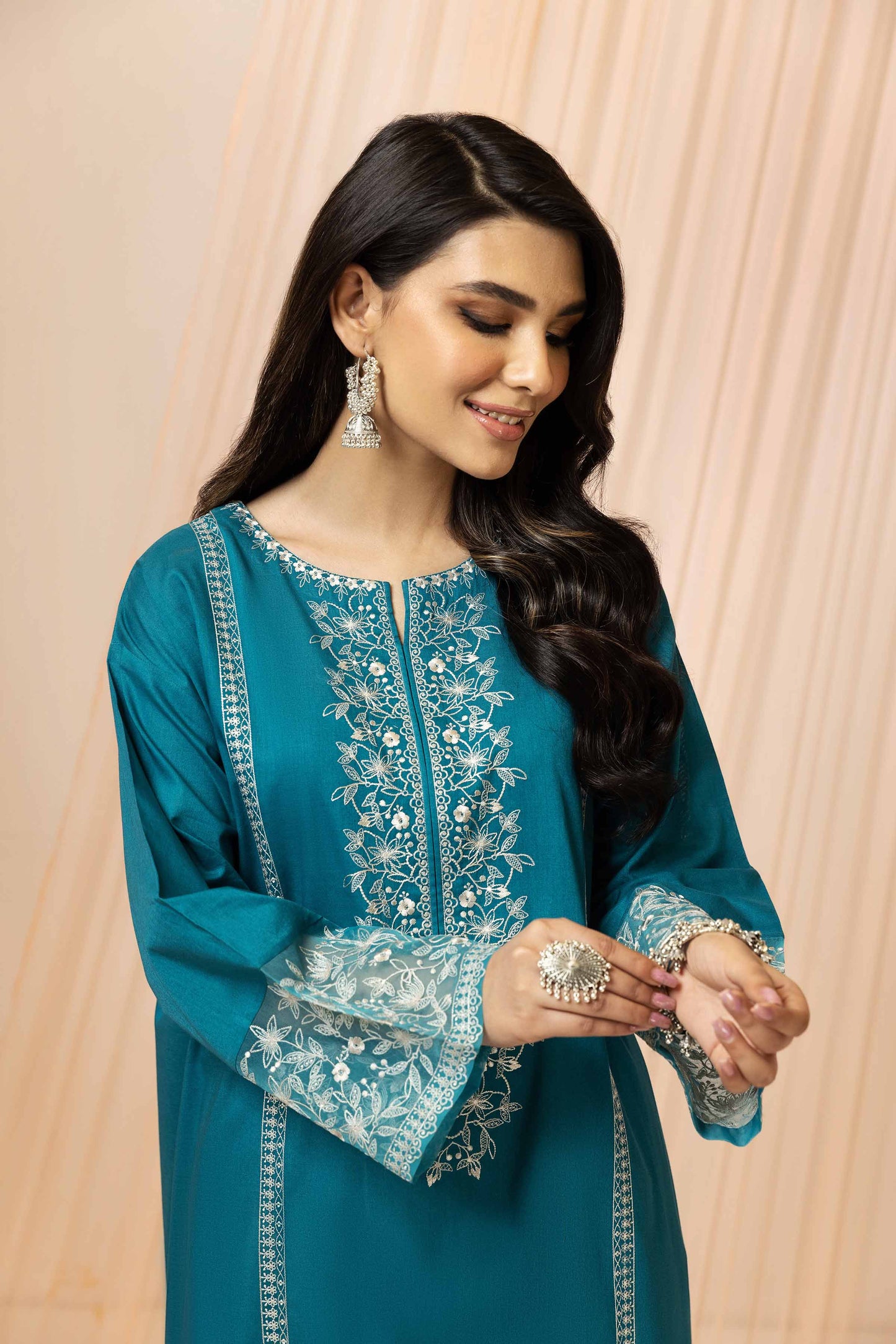Blue embroidered cambric shirt