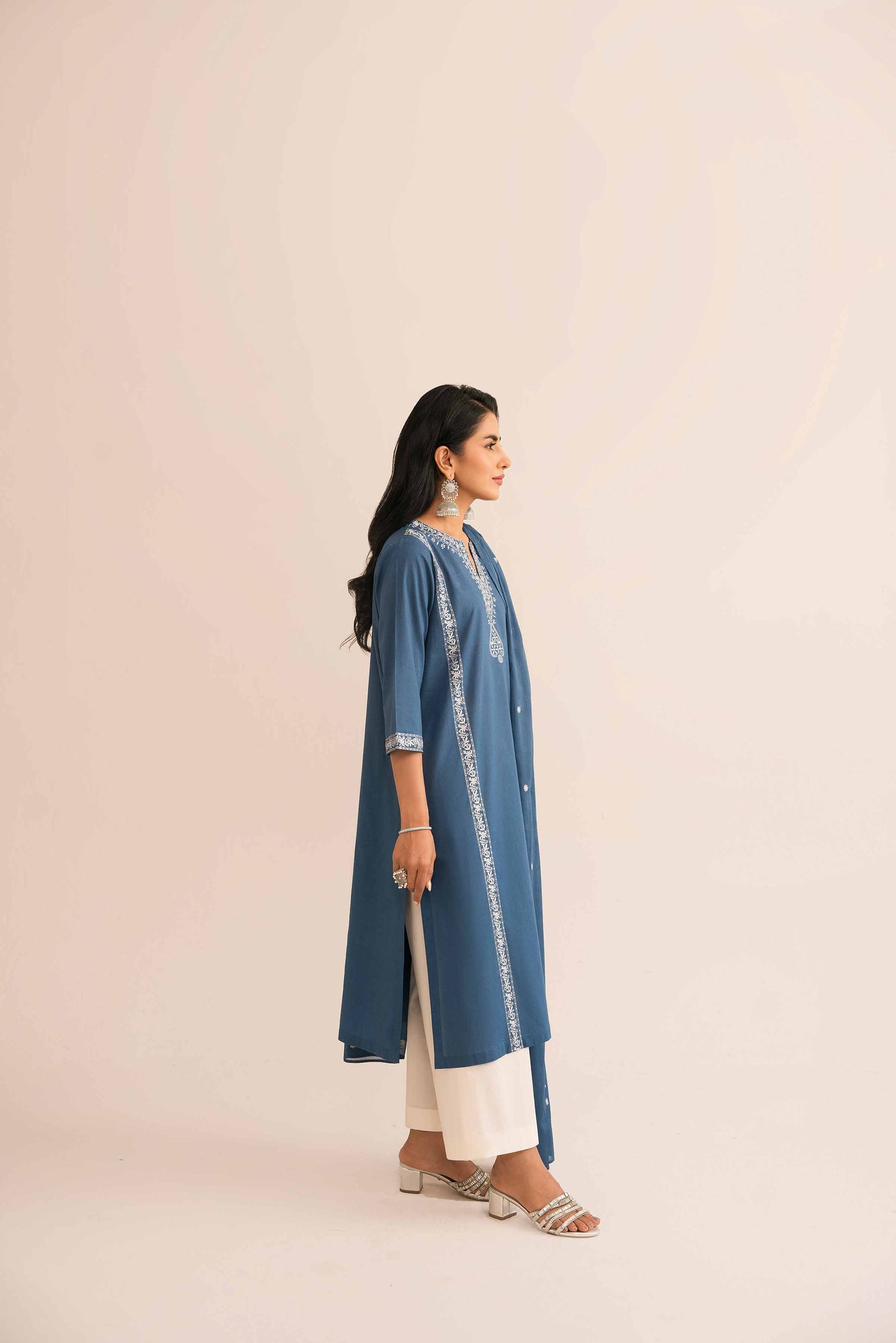 Blue embroidered cambric suit