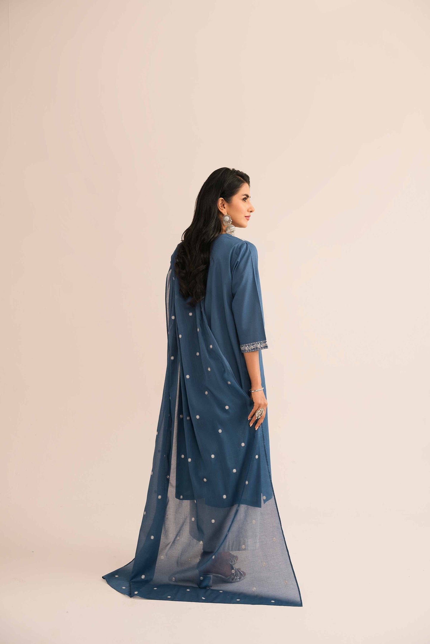 Blue embroidered cambric suit